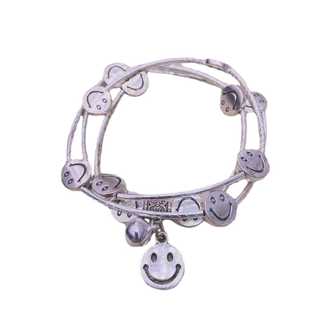 Wholesale Multi-Layered Triple Circle Bell Smiley Alloy Bracelet