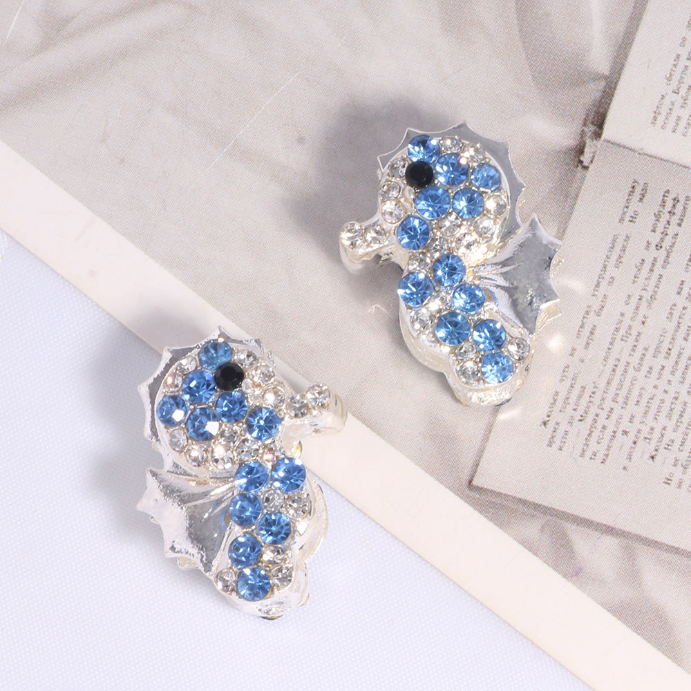 Wholesale double-sided alloy full diamond seahorse straight hole DIY loose beads