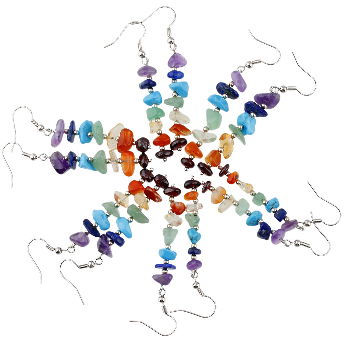 Wholesale Colorful Natural Crystal Stone Irregular Crushed Stone Tassel String Earrings