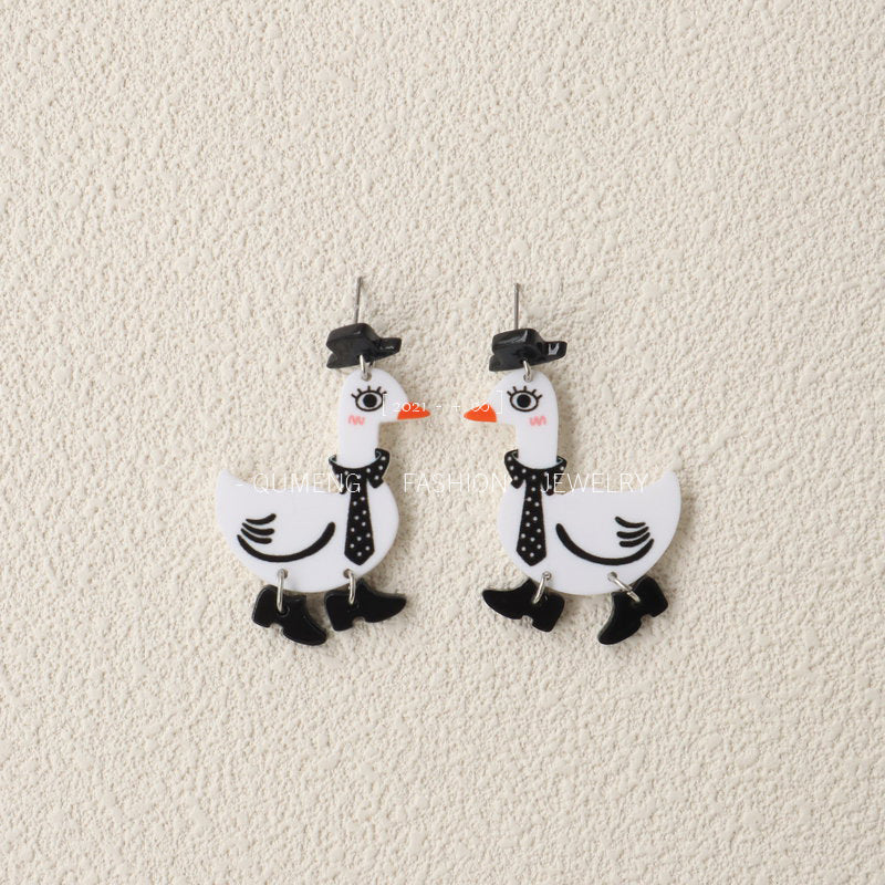 Wholesale Funny Printed Tie Leather Shoes Goose Cartoon Acrylic Earrings