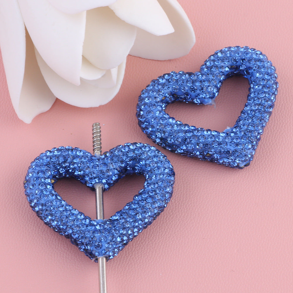 Wholesale 10pcs Hollow out heart-shaped water drill filled with clay straight hole beads