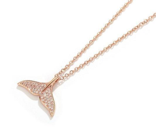Wholesale Titanium Steel 18k Rose Gold Full Diamond Fishtail Necklace