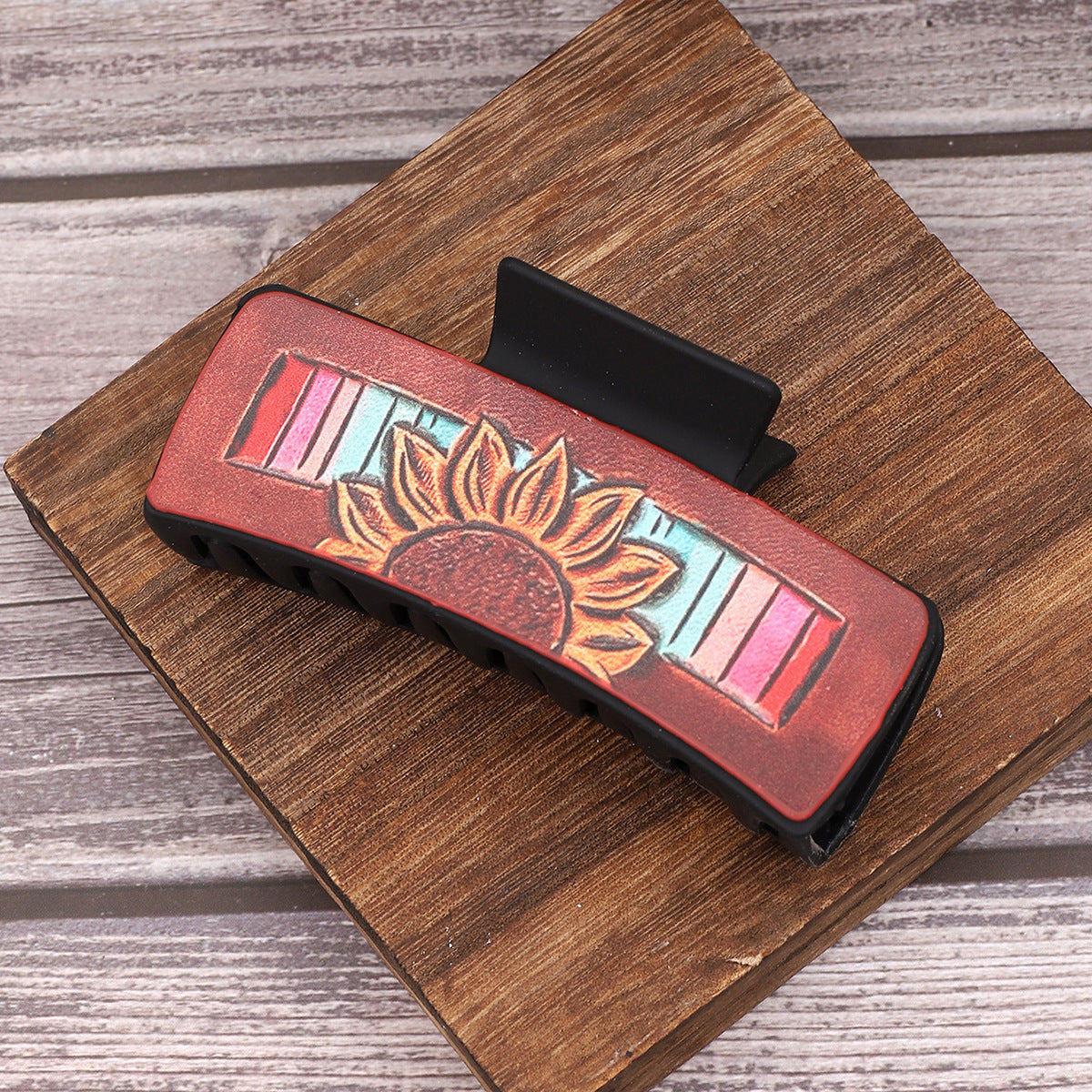 Wholesale Western Wind Denim Wind Sunflower Leather Hairpin Women's Shark Clip Grab Clip