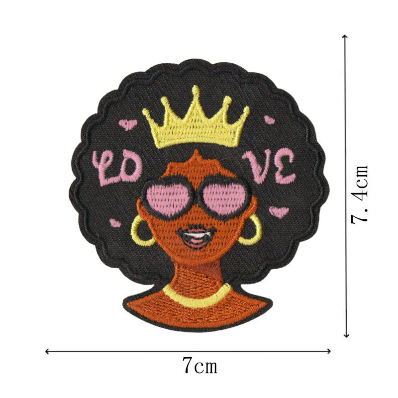 Wholesale Trendy Cartoon Black Girl Embroidered Patch Set Of 9 No Sew Adhesive Applique For Towels Clothing Bags DIY Craft Accessory