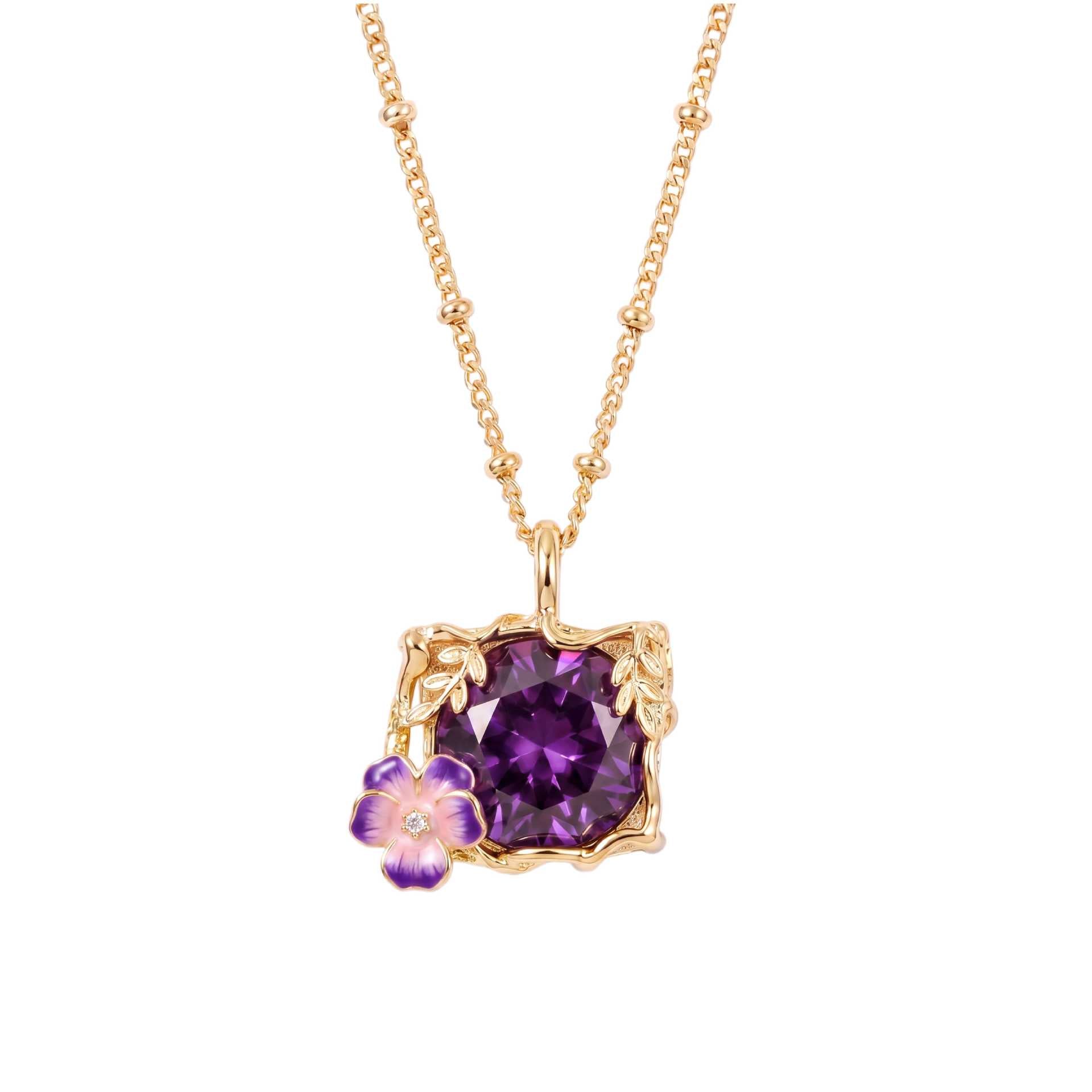 Wholesale Stainless Steel Vintage Floral Enamel Pendant Necklace Casual Jewelry Gift