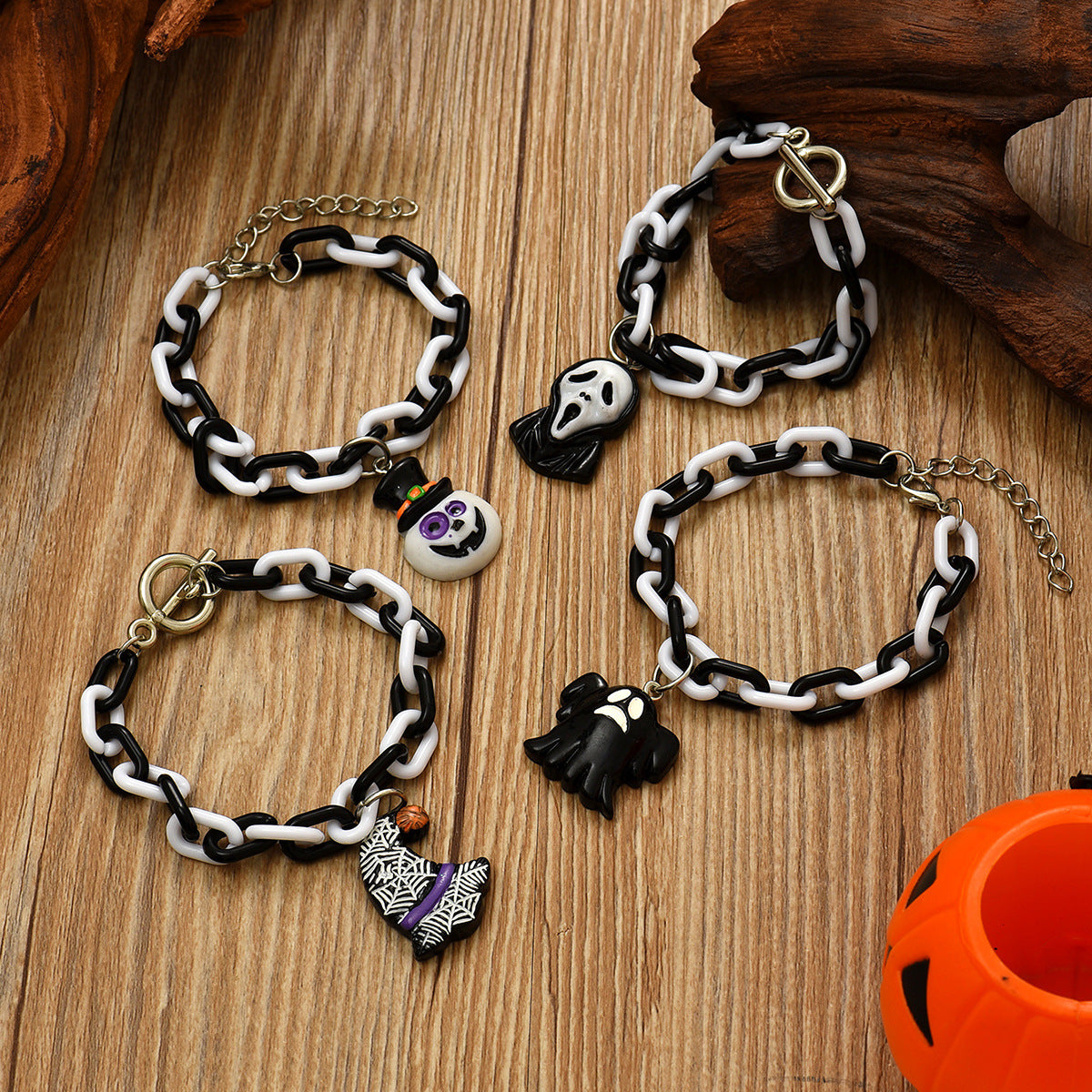 Wholesale Halloween Cartoon Resin Ghost Skull Bracelet 4-piece Set