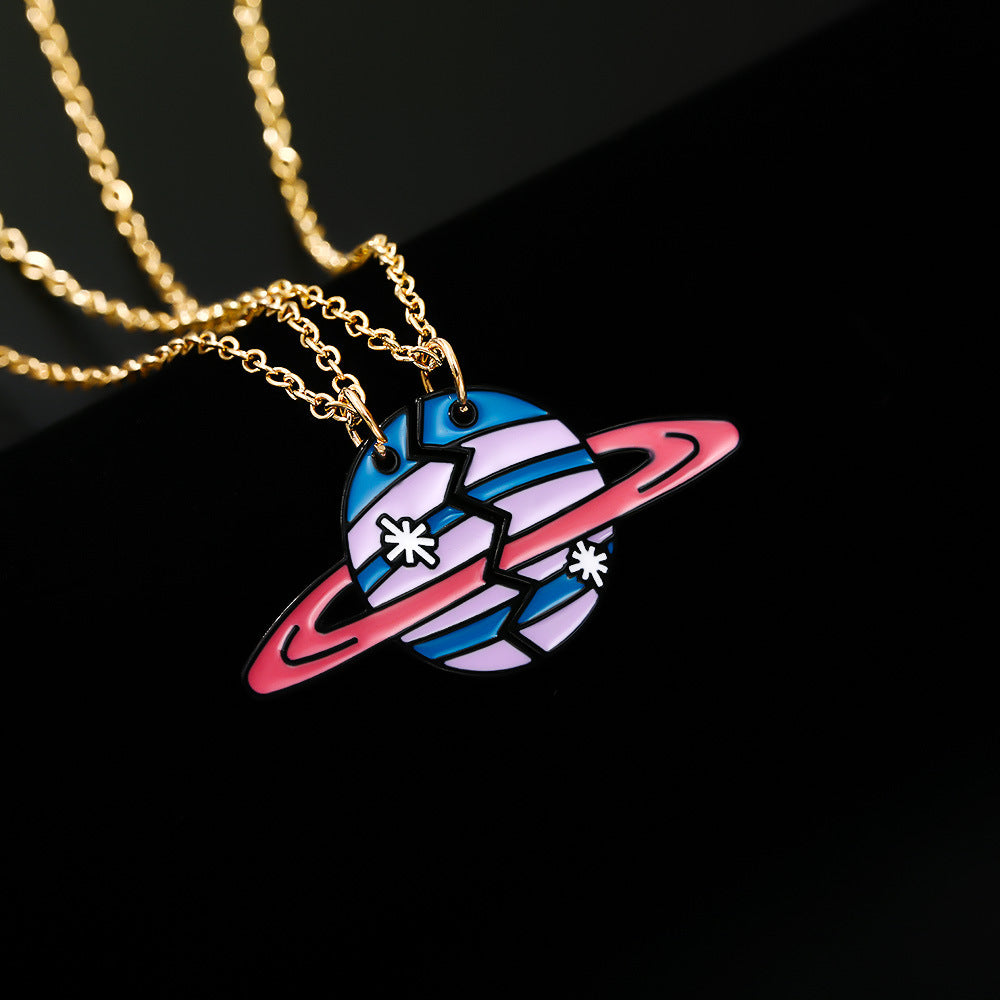 Wholesale Rainbow Burger Fries Heart Stitching Pendant Necklaces