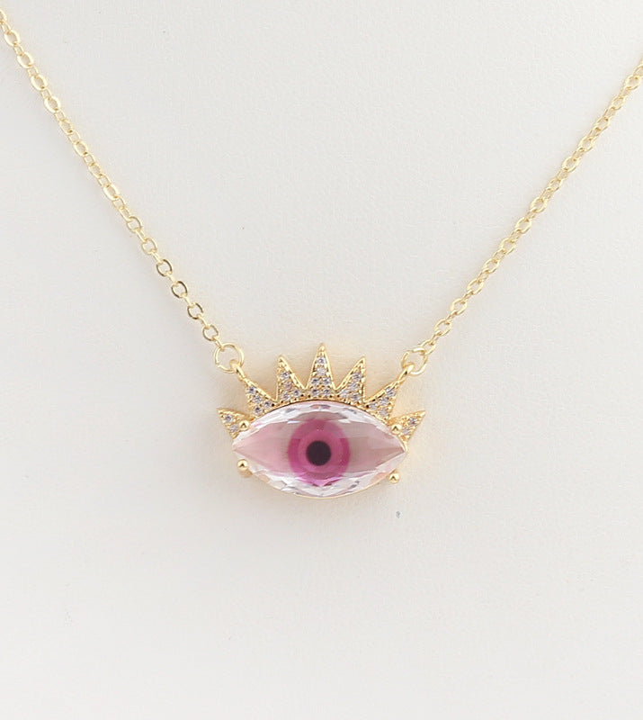 Wholesale Devil Eye Clear Zircon Necklace with Zircon Eyelashes Necklaces