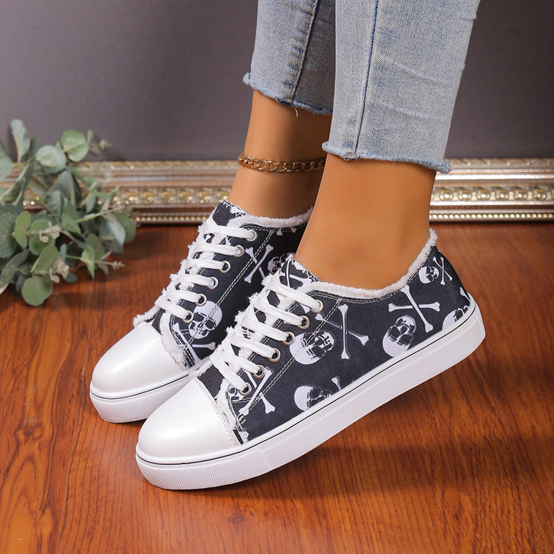 Wholesale Lace Up Flat Casual Canvas Shoes Rubber Women Shoes