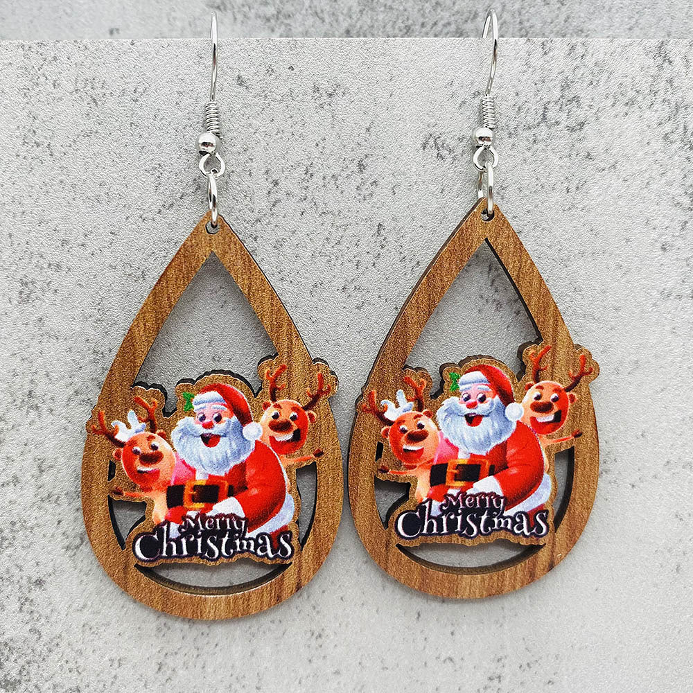 Wholesale Santa Claus Bells Red Car Water Drop Wooden Earrings