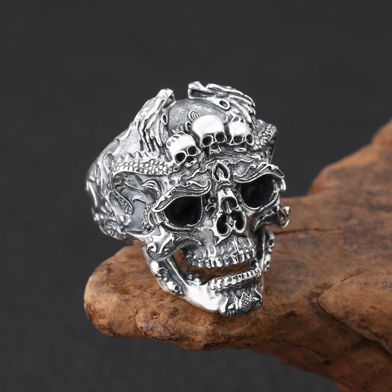 Wholesale Retro Thai silver exaggerated domineering skull ring