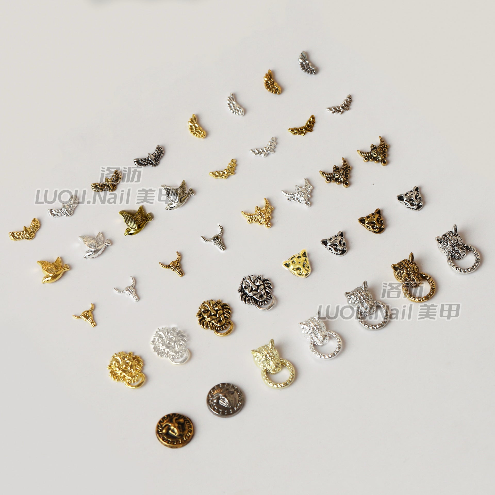 Wholesale  Metal Nail Art Charms Antelope Head Wings Leopard Head Manicure Decorative Accent