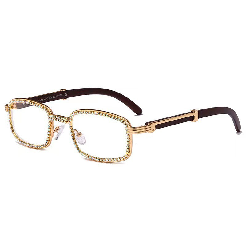 Wholesale Trend Small Square Diamond Chain Metal Retro European and American Sunglasses Women