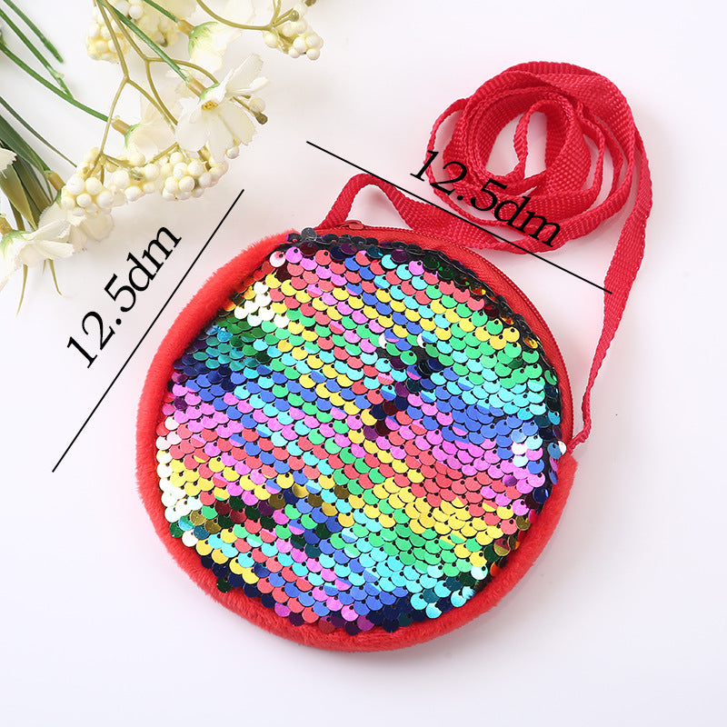 Wholesale Cute Plush Sequin Fabric Single Kids Bag