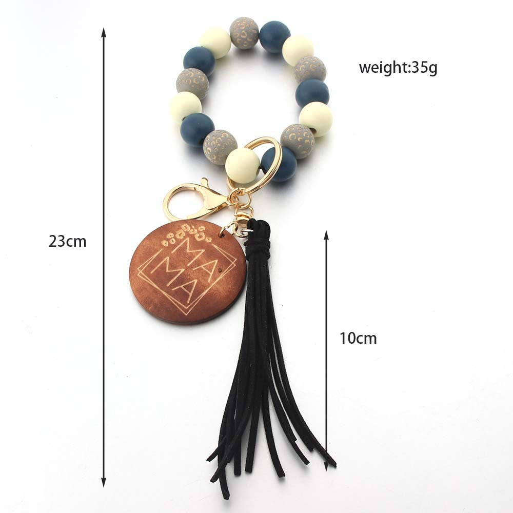 Wholesale MAMA Wooden Plaque Wooden Beads Tassel Bracelet Keychain