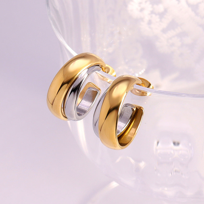 Wholesale Gold and Silver Double Earrings Contrasting Color Earrings 18K Stainless Steel Gold Plated Earrings