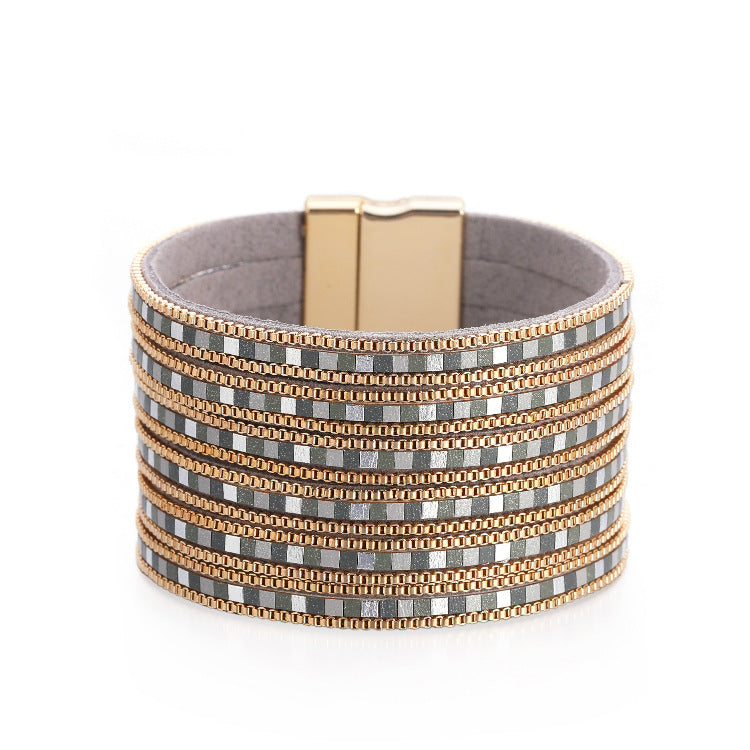 Wholesale Bohemian Ethnic Style Multi-layer Color Matching Chain Magnetic Buckle Alloy Bracelet