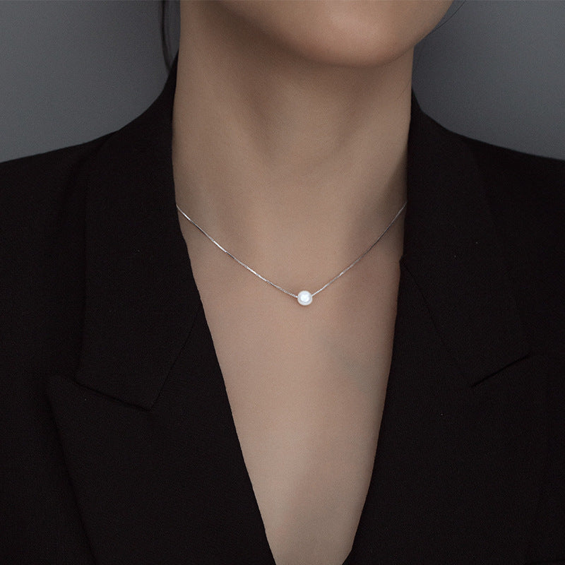 Wholesale S925 Silver Single Synthetic Pearl Necklace