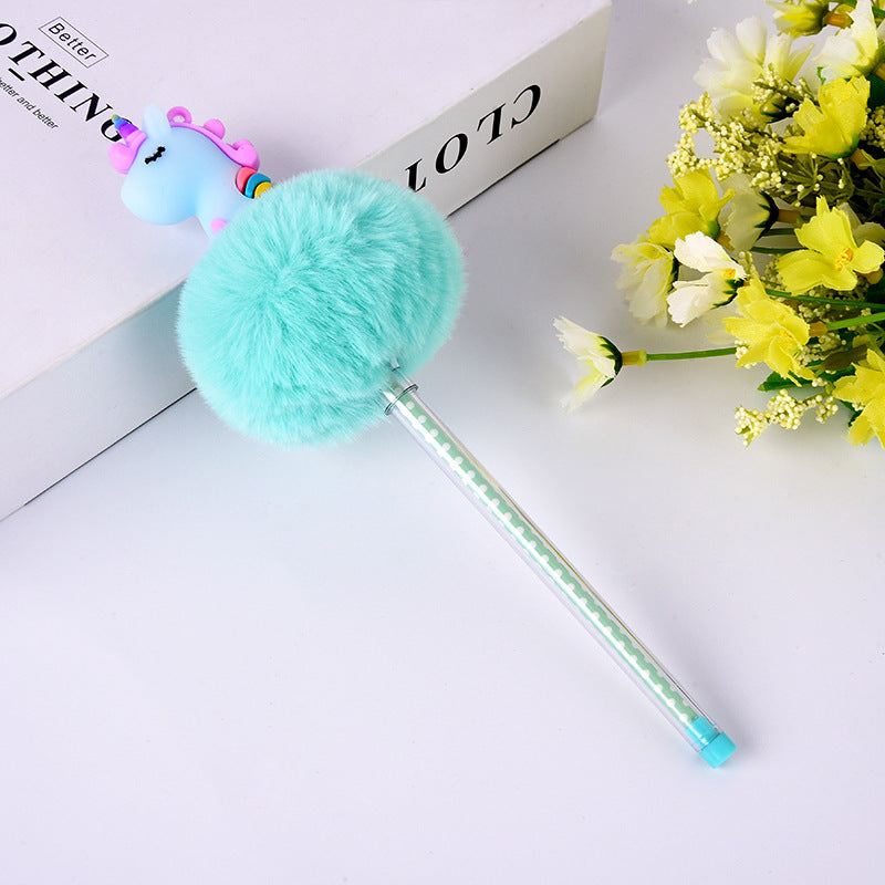 Wholesale 10PCS Creative Cartoon Unicorn Fishtail Hair Ball Plastic Ballpoint Pen