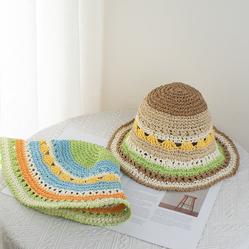 Wholesale Fisherman's Hat Rainbow Straw Hat Summer Travel Seaside Beach Holiday Sun Hat Tide