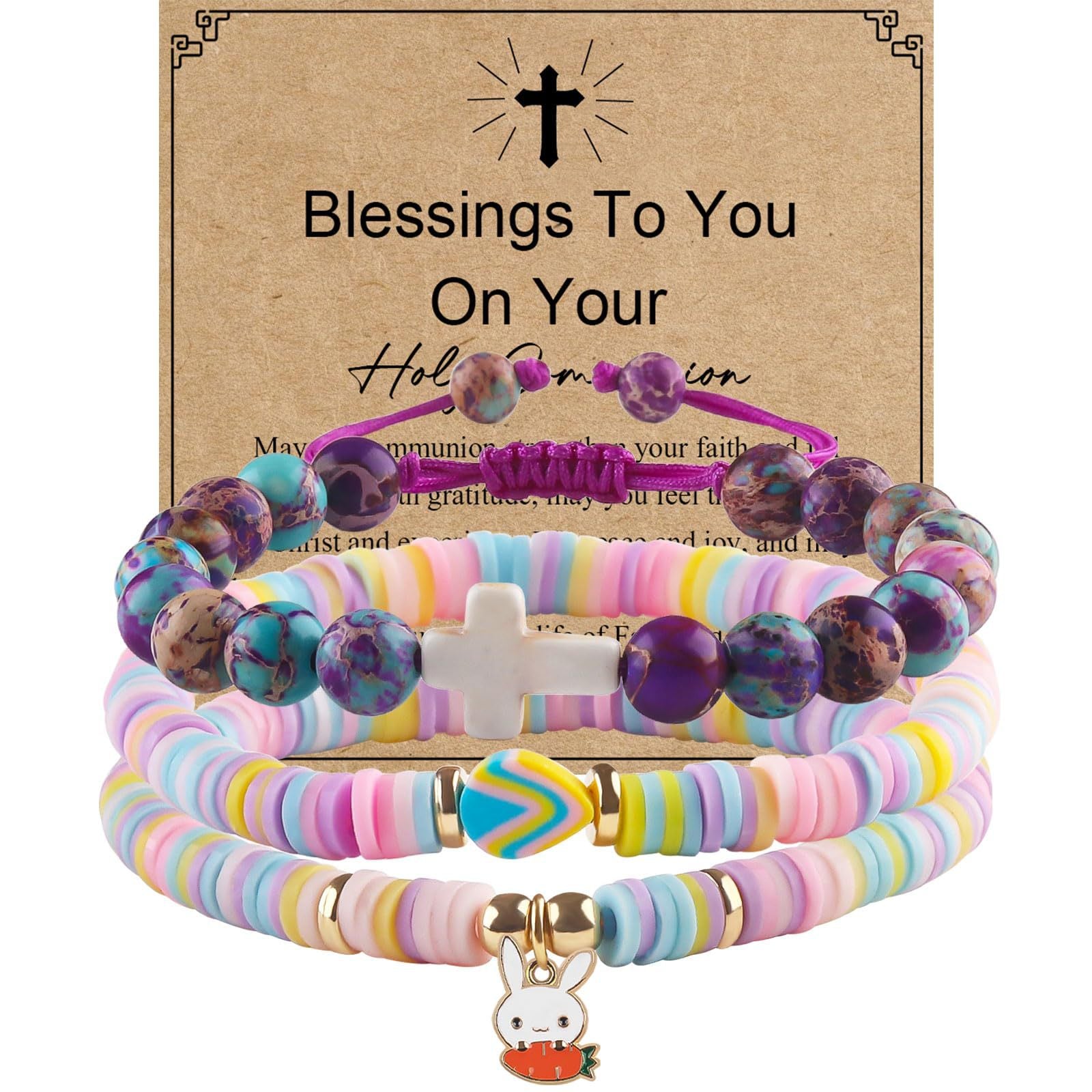 Wholesale Easter Cute Bunny Pendant Girl  Clay Bead bracelet