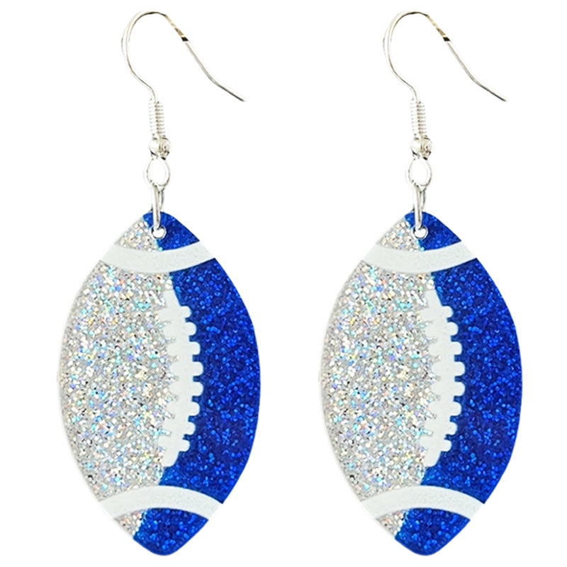 Wholesale Rugby football color-blocking shiny acrylic earrings