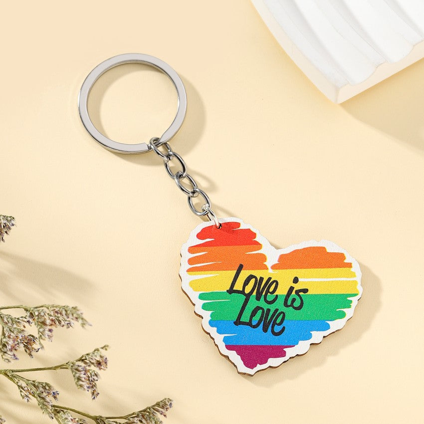 Wholesale Peach Heart Wood Sign LGBT Keychain