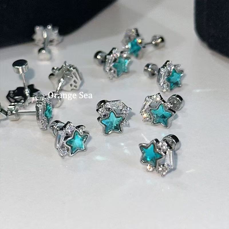 Wholesale Sweet and dreamy blue star sparkling diamond earrings