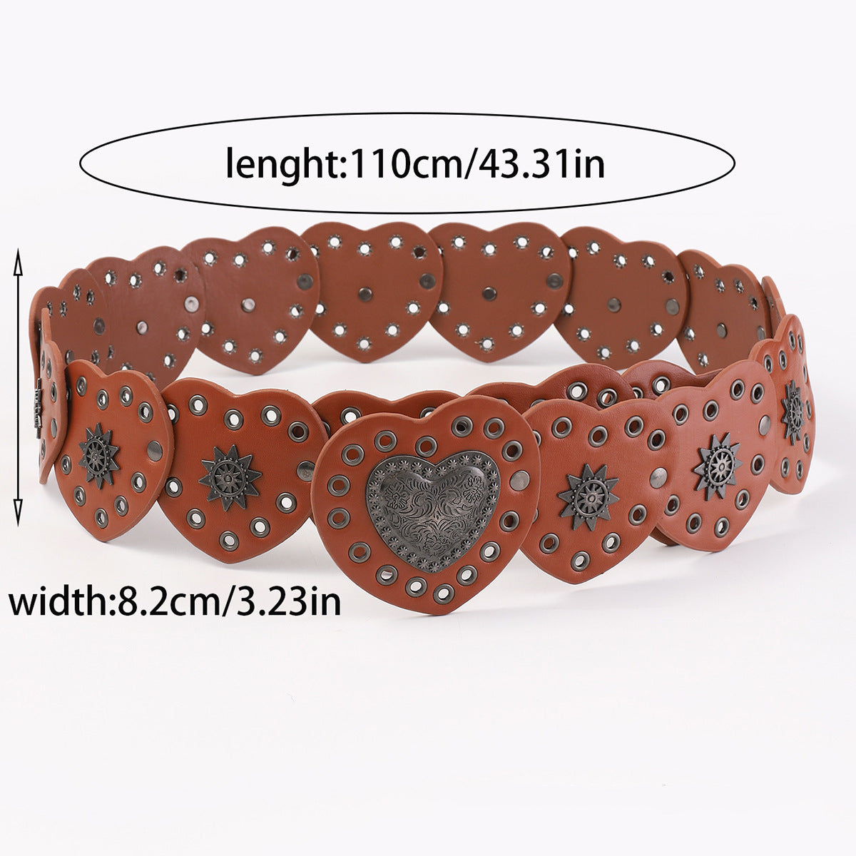 Wholesale Western cowboy personality exaggerated peach heart hollow belt retro dark leather belt