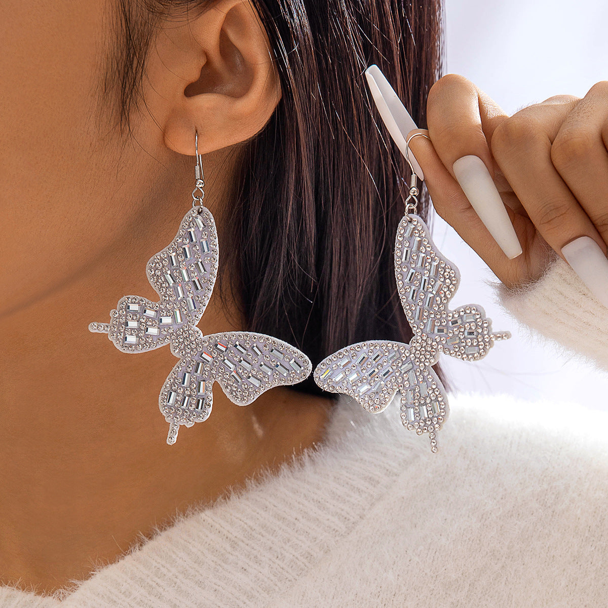 Wholesale Diamond-Encrusted Large Butterfly Earrings