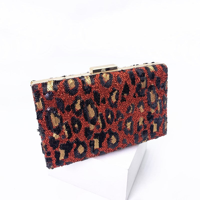 Wholesale Sequin Leopard Print Evening Bag
