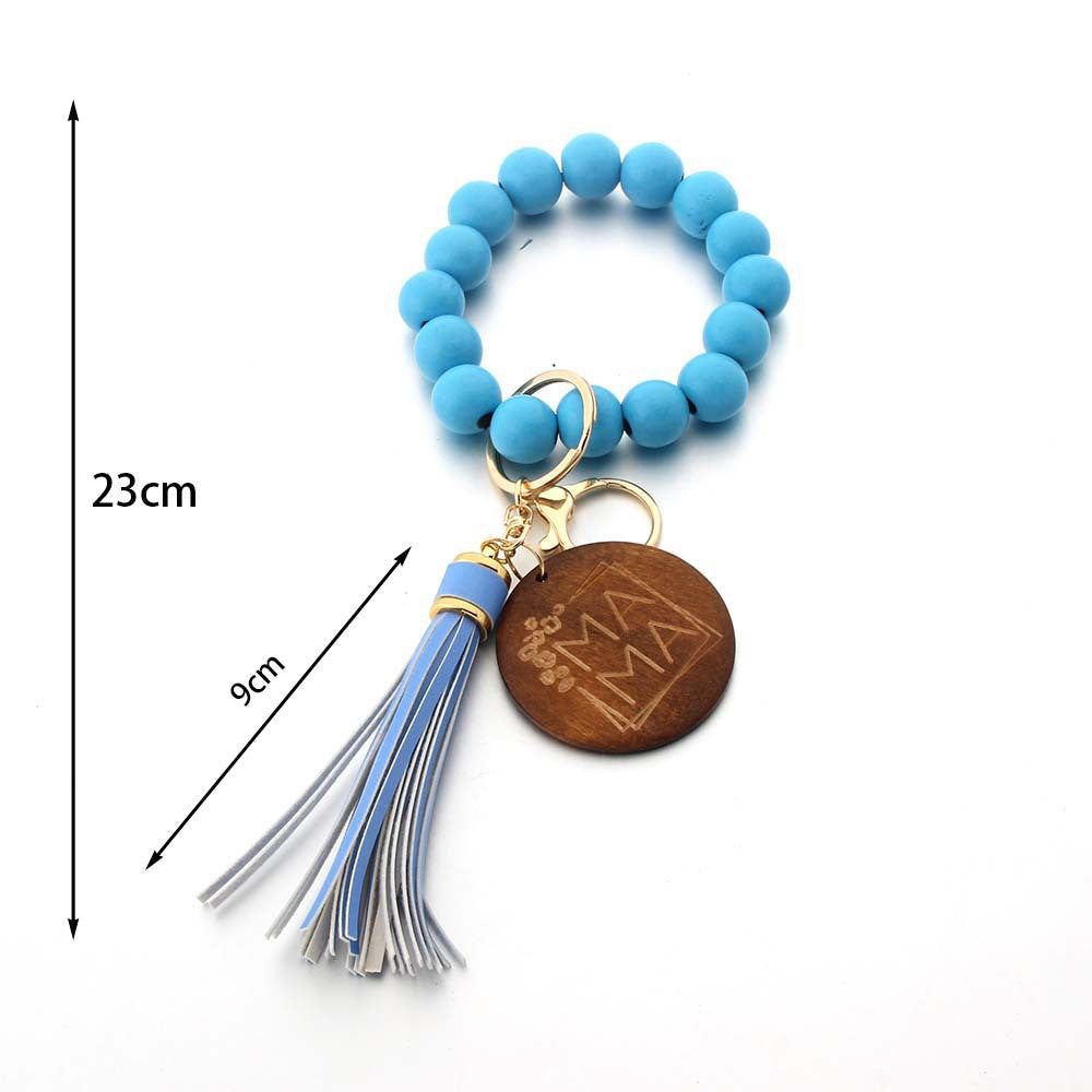 Wholesale solid wood beads keychain bracelet tassel wallet keychain
