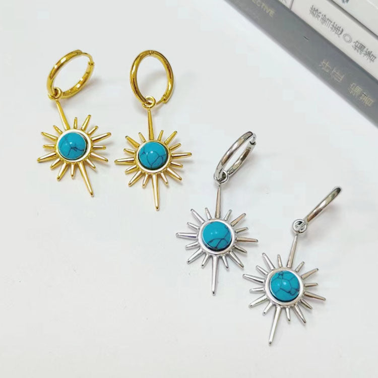 Wholesale Stainless Steel 18K Gold Earrings Semi-precious Stone Series Earrings