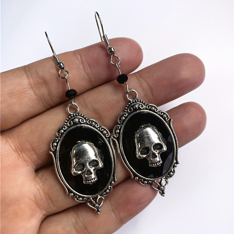 Wholesale 20pcs Punk Exaggerated Retro Skull Black Gem Earrings