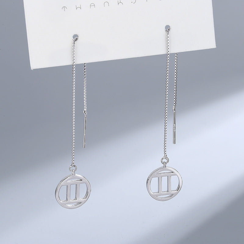 Wholesale S925 Sterling Silver Long Ear Line Twelve Constellation Valentine's Day Gift Tassel Earrings 925 Spring Earrings