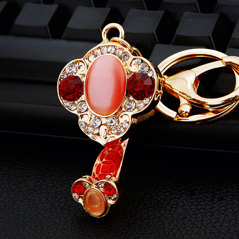 Wholesale Metal Pink Rhinestone Lucky Bag Keychain Chinese Style Car Key Accessory For Women Gift