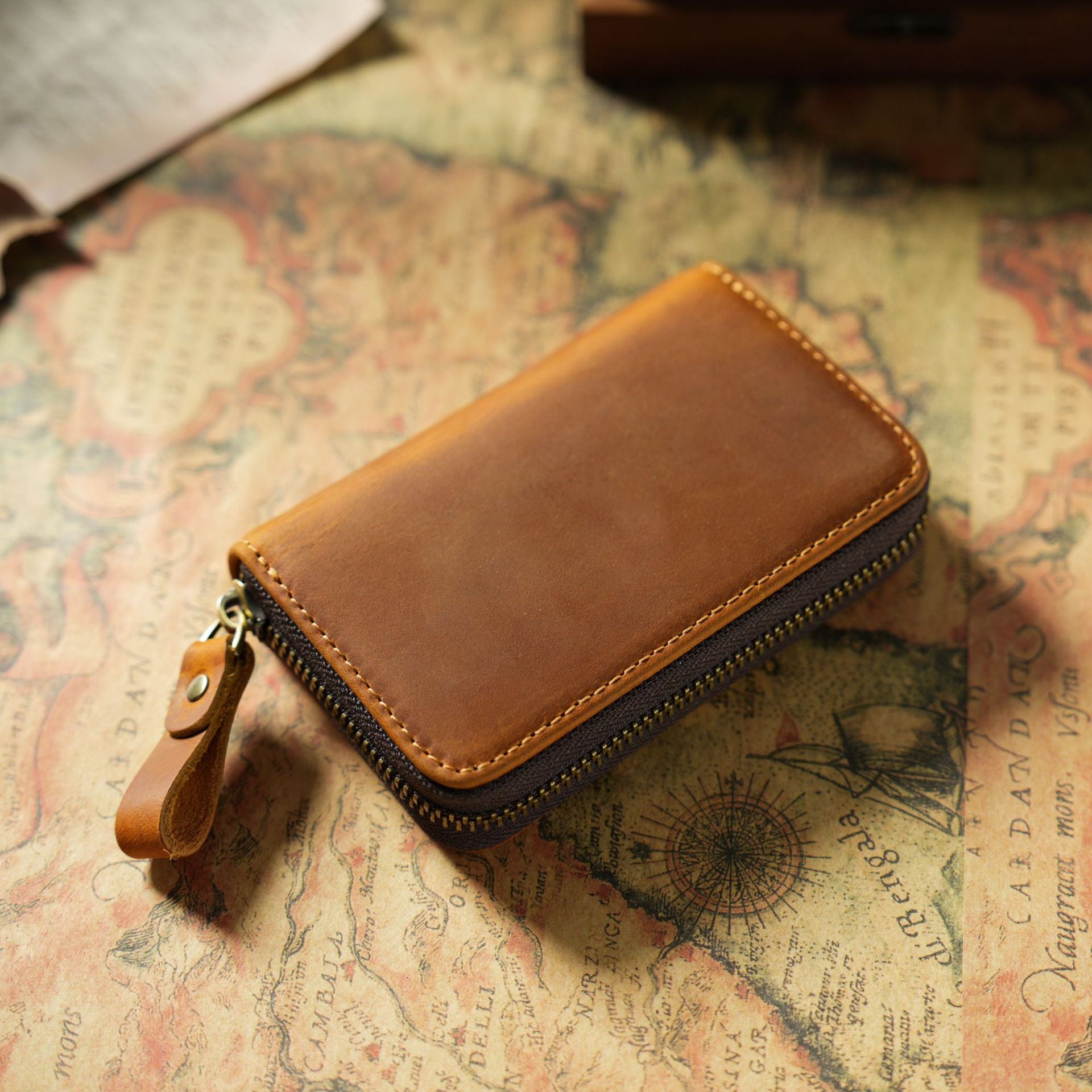 Wholesale Crazy Horse Leather Zipper First Layer Cowhide Wallet