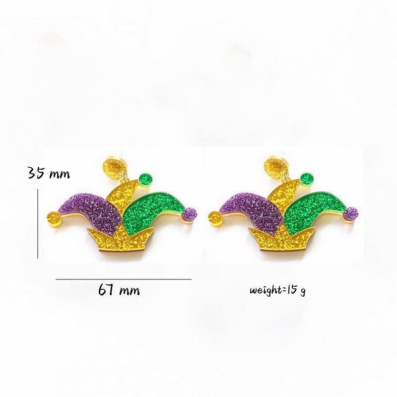 Pendientes acrílicos de payaso de Mardi Gras al por mayor