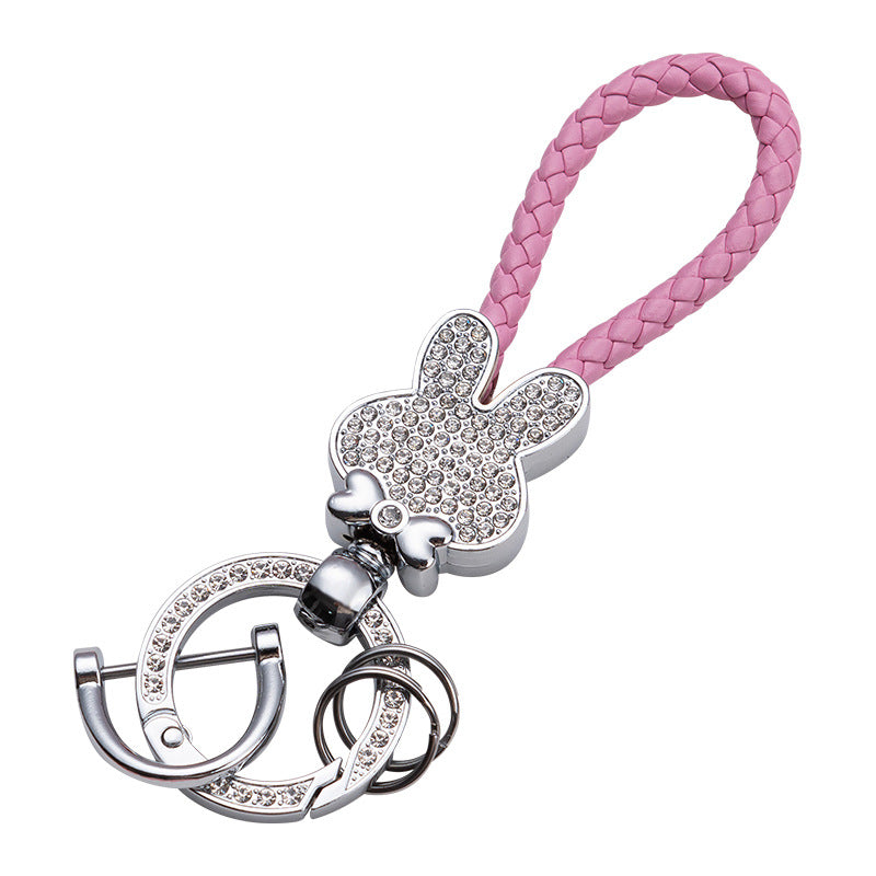 Wholesale Diamond Bunny Zinc Alloy Keychain Fashion Braided Rope