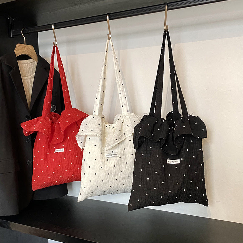 Wholesale Polka dot fabric bag single ruffle shoulder bag fairy style