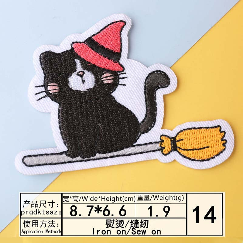 Wholesale  Embroidered Patch Dark Cartoon Kitten Pumpkin Clothing Decor Fashion Accessory