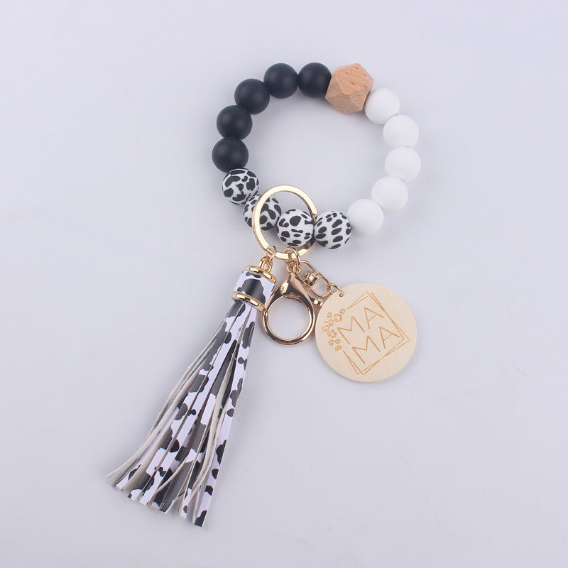 Wholesale Printed Silicone Beaded Wrist Keychains