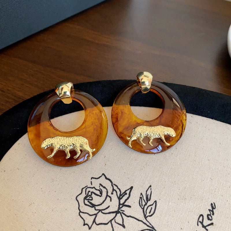 Wholesale Autumn Rich Retro Warm Coffee Color High-end Design Amber Brown Geometric Earrings