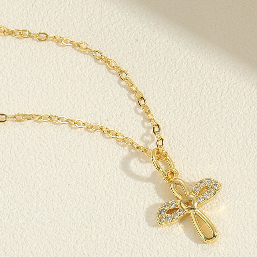 Wholesale Four Leaf Clover Cross Zircon Pendant Necklace