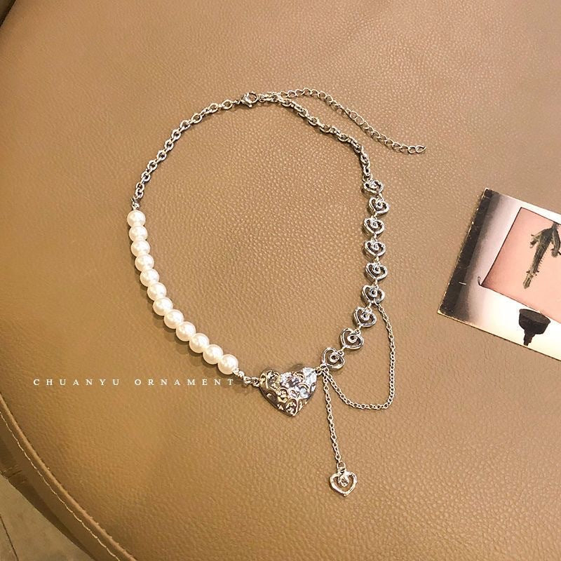 Wholesale Love Pearl Metal Splicing Necklace Sweater Chain