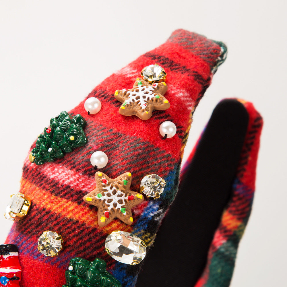 Wholesale Christmas High Quality Flannel and Diamond Pearl Headband