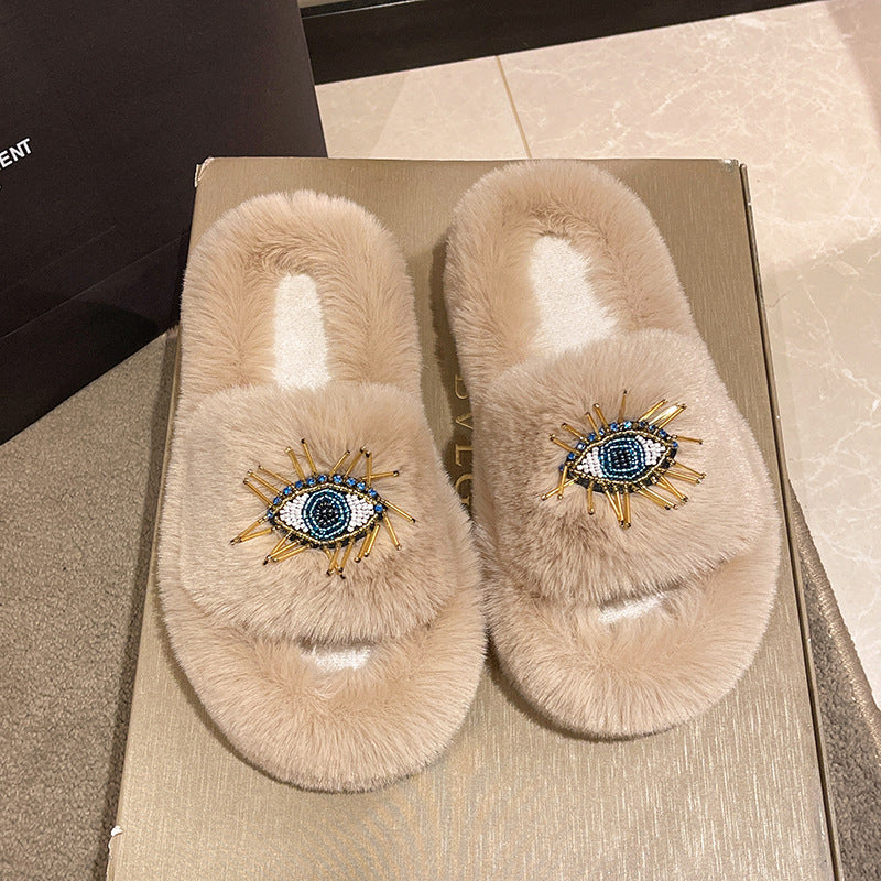 Wholesale Devil's Eye Thick Sole Plush Slippers