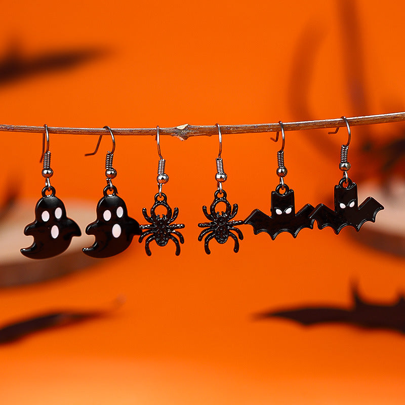 Wholesale Halloween Creative Funny Dark Ghost Bat Spider Skull Earrings