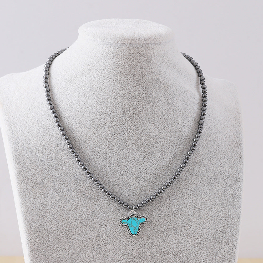 Wholesale Popular Fashion Elegant Black Ball Bead Necklace Women's Cowboy Boots Bull Head Five-Pointed Star Jewelry