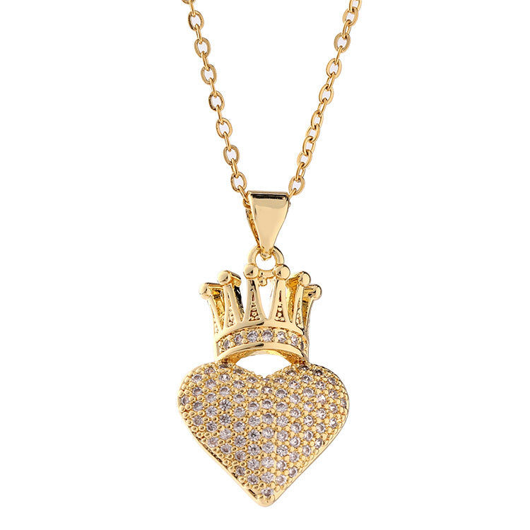 Wholesale Gold Plated Heart Crown Pendant Copper Necklaces